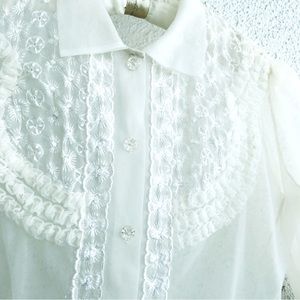 50s Vintage Pinup Nylon Blouse Mark Lee Original Ruffles Transparent Top Sheer S